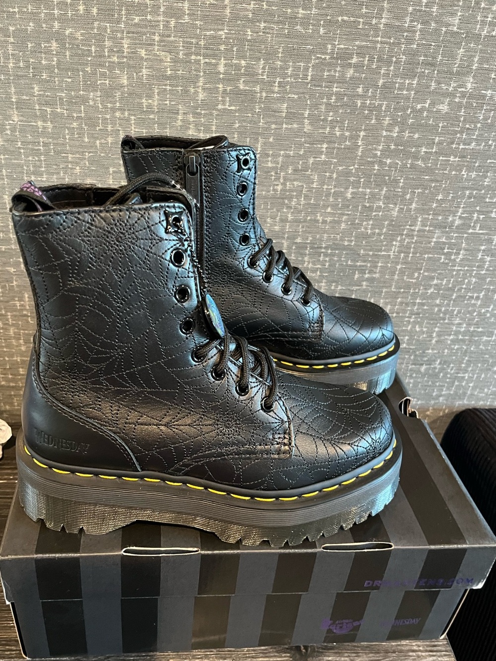 NIB Dr Martens JADON WEDNESDAY Leather Platform Boots Black - Picture 5 of 13